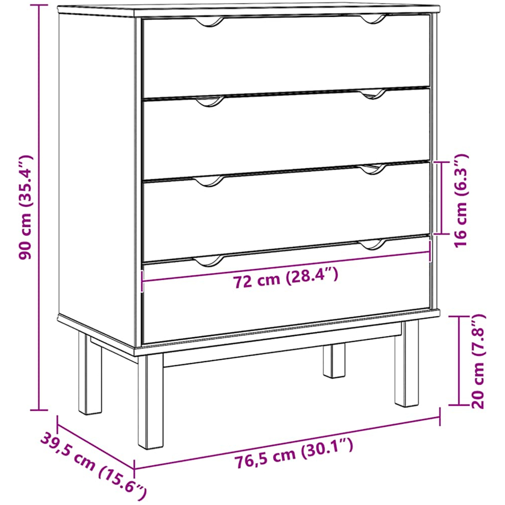vidaXL Otta 4 Drawer Brown Solid Pine Wood Chest of Drawers Image 9