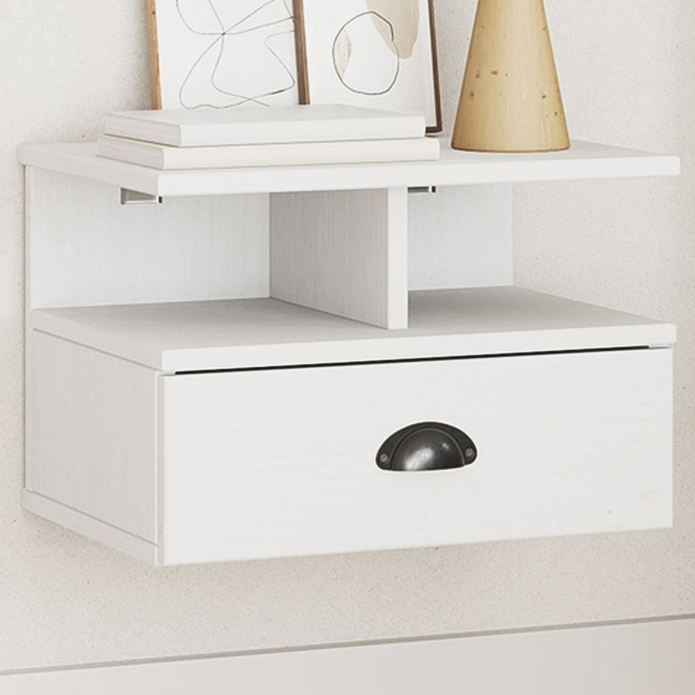 vidaXL Single Drawer 2 Shelf White Wall Mounted Bedside Cabinet Image 1