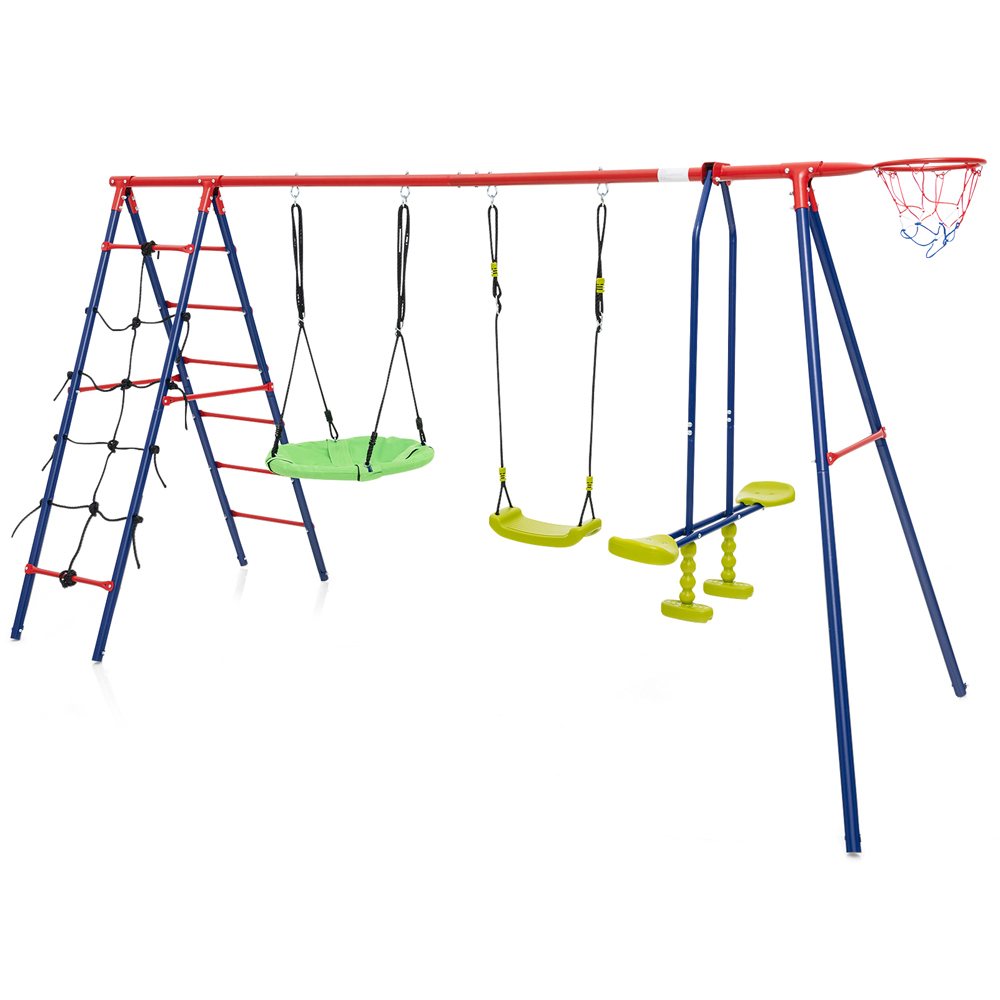 Costway Red 6 in 1 Metal Swing Set Image 1