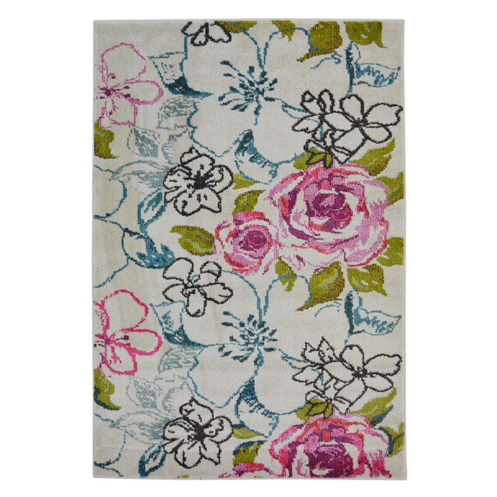Wilko Villa Multi Floral Rug 160 x 230cm Contemporary Floral design rug, woven in a soft heatset polypropylene pile. The outstanding colour range showcased within the design is sure to brighten up any area of the home. Easy to care for requiring an occasional surface shampoo Wilko Villa Multi Floral Rug 160 x 230cm