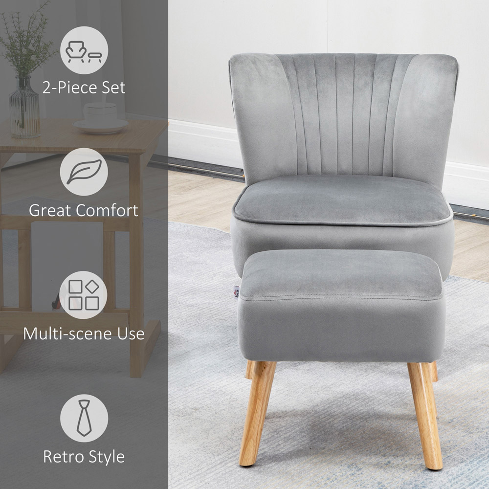 Portland Grey Tufted Accent Chair with Footstool Image 7