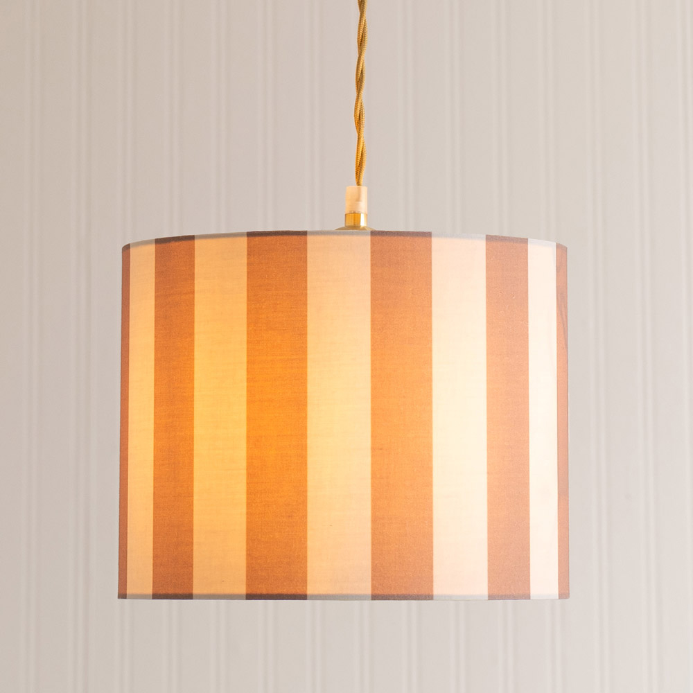 ValueLights Callie Colour Clash Natural and Brown Stripe Large Fabric Drum Lamp Shade Image 2