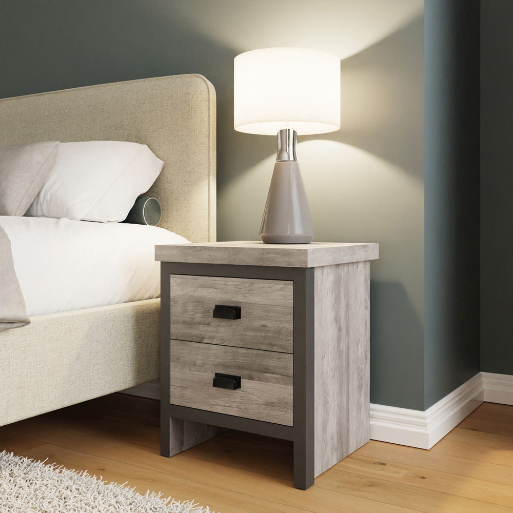 GFW Boston 2 Drawer Grey Bedside Table Image 8