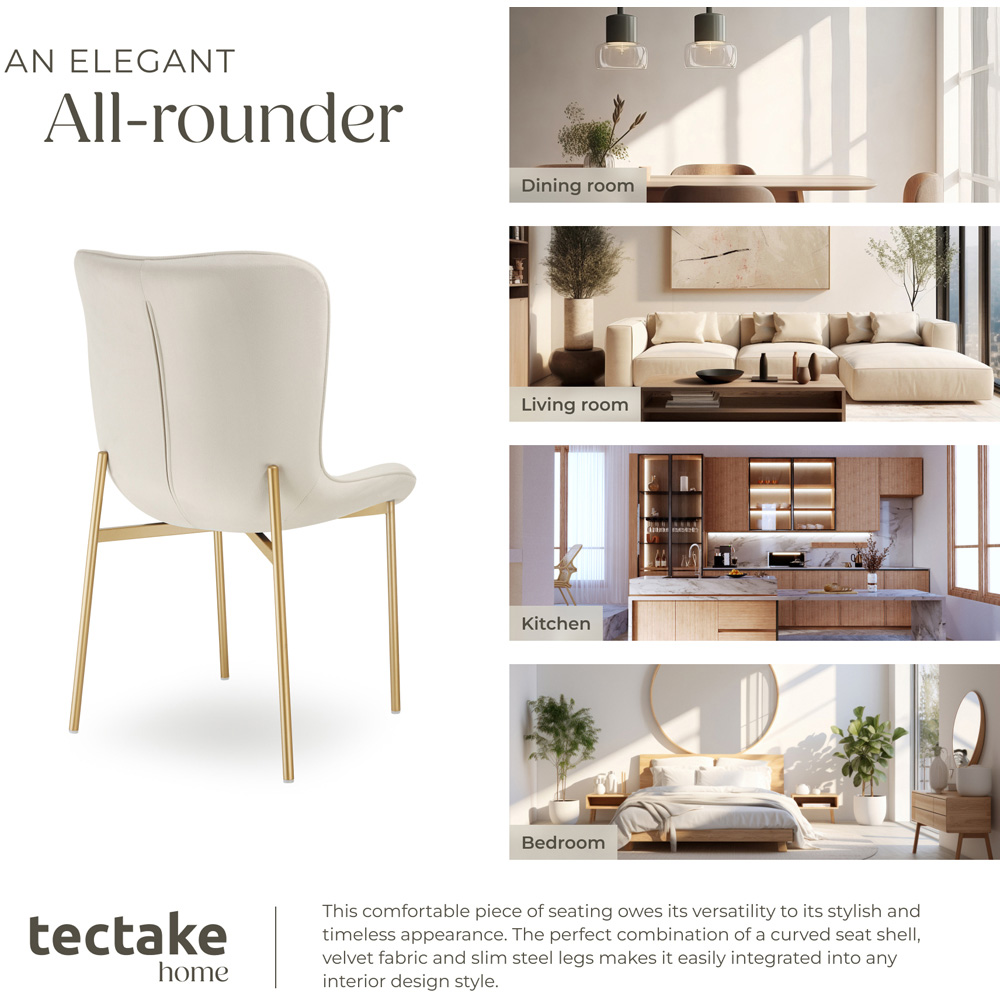 tectake Tessa Beige and Gold Velvet Padded Dining Chair Image 7