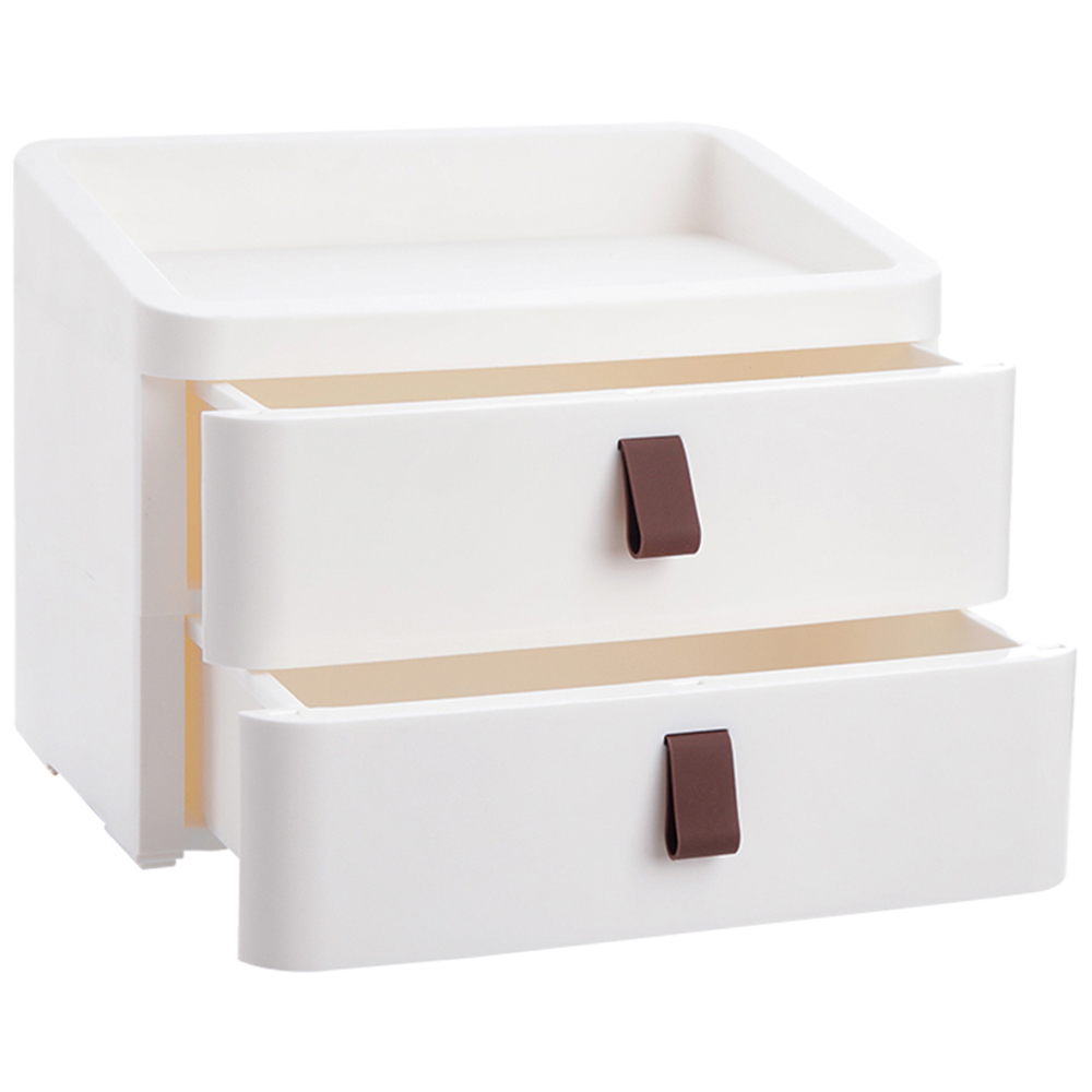 Living and Home White 2 Drawer Plastic Desktop Drawer Storage Organiser
