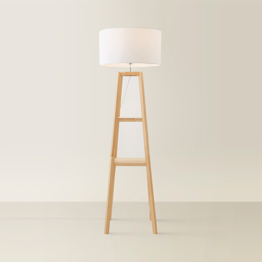 ValueLights Wakefield White Fabric Shade Quad Base LED Floor Lamp with 2 Shelves Image 5