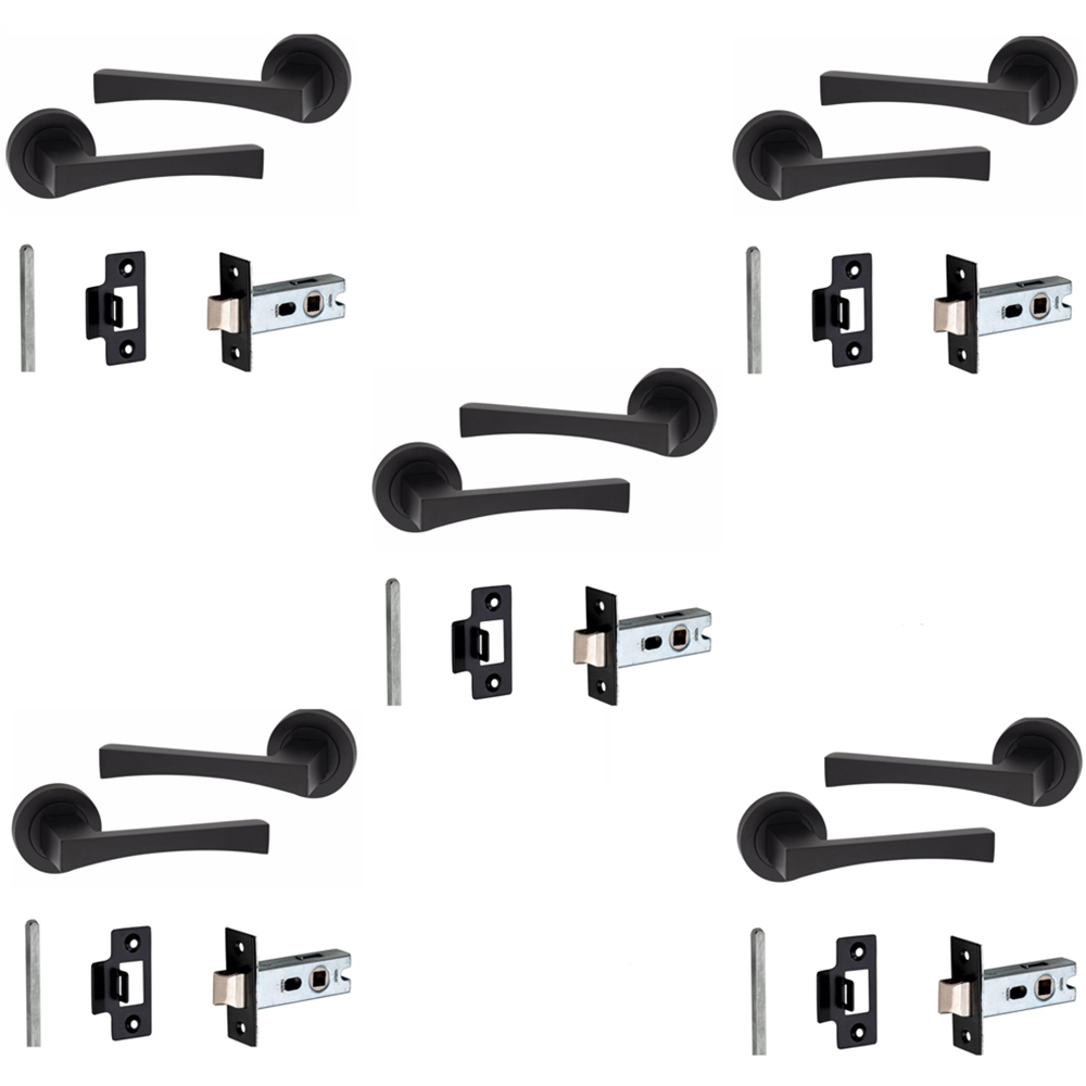 Golden Grace Matt Black Wave Door Handles Set 52mm 5 Pack Image 1
