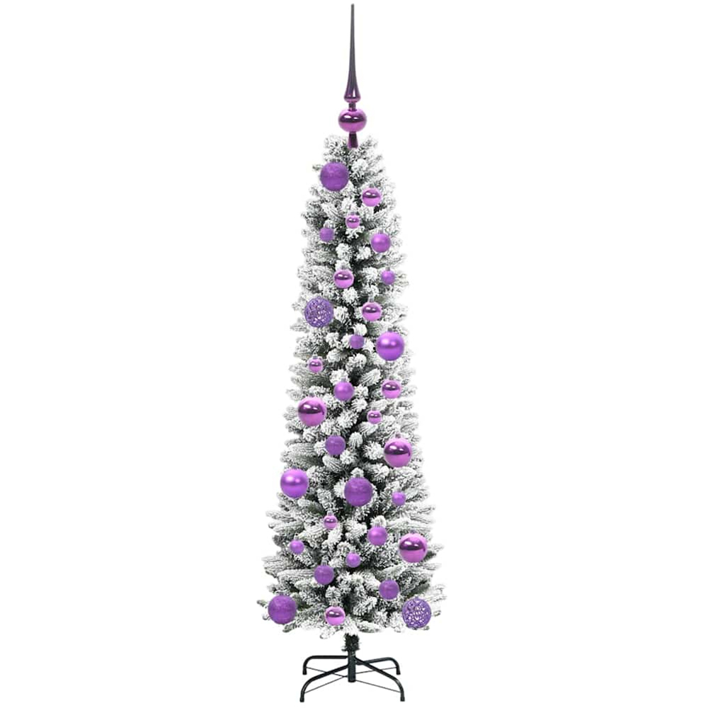 vidaXL Pre-Lit Warm White LED and Lilac Baubles White Artificial Christmas Tree with Stand 4ft Image 4