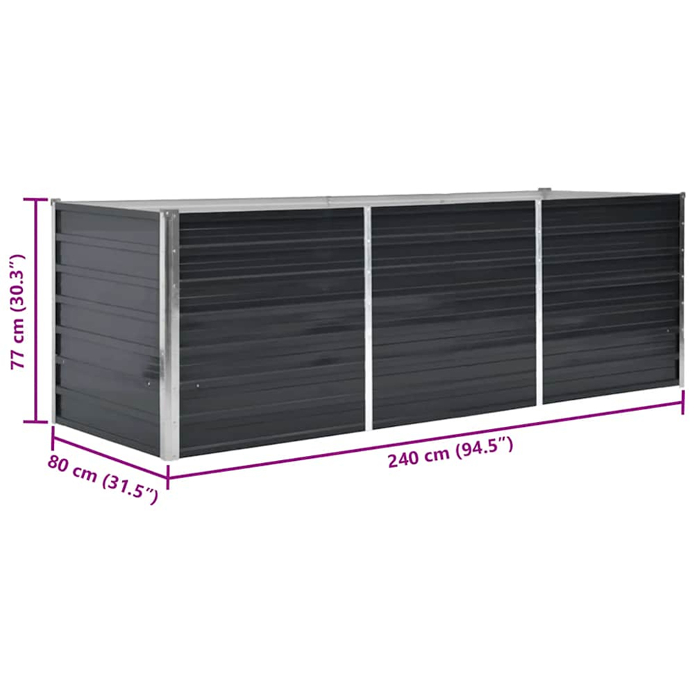 vidaXL Anthracite Galvanised Steel Raised Garden Bed 77 x 80 x 240cm Image 7