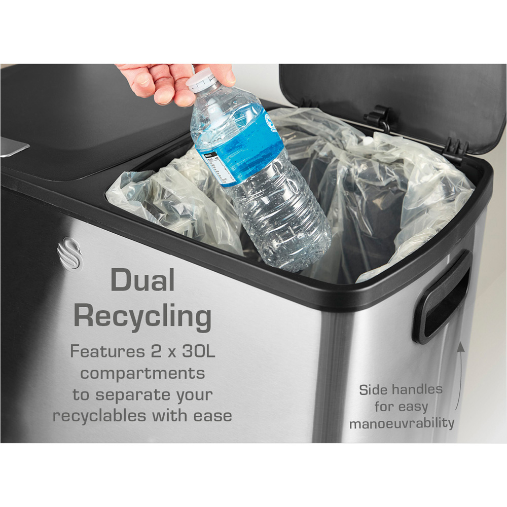 Swan Silver Stainless Steel Dual Recycling Bin 60L Image 5