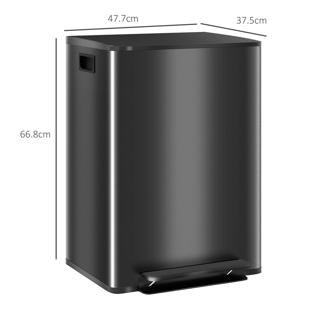 HOMCOM Black Double Kitchen Bin with Soft Close Lid 60L Image 9