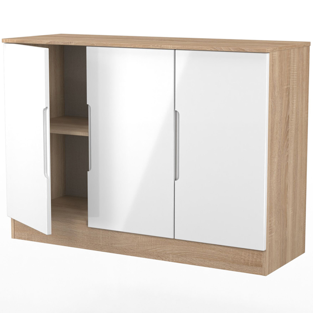 Crowndale Milan 3 Door White Gloss and Bardolino Oak Sideboard Ready Assembled Image 6