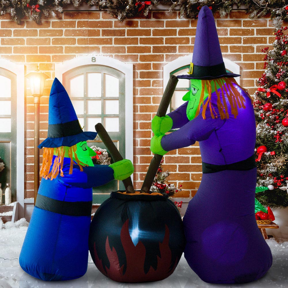 HOMCOM Halloween Inflatable Witches with Cauldron 6ft Image 2