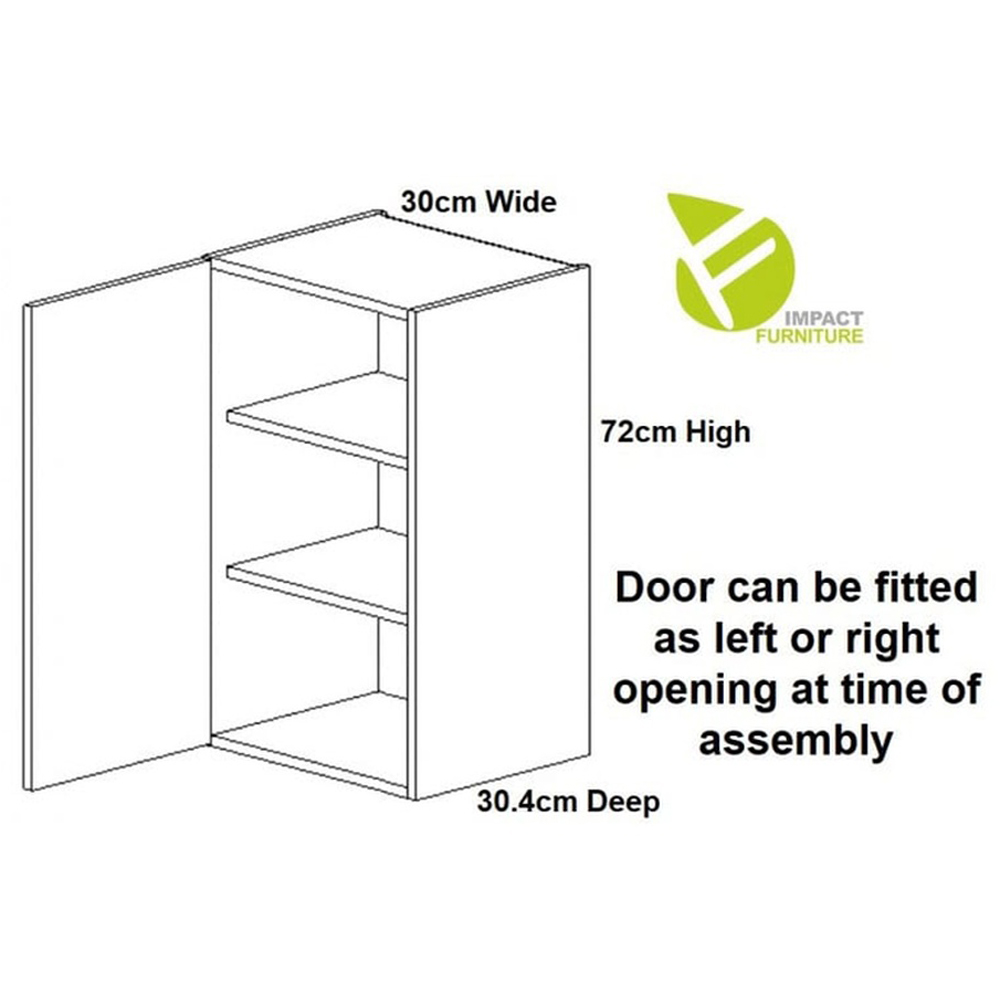 Impact Furniture Star Single Door Light Grey Gloss Narrow Wall Kitchen Cabinet Unit 300mm Image 4