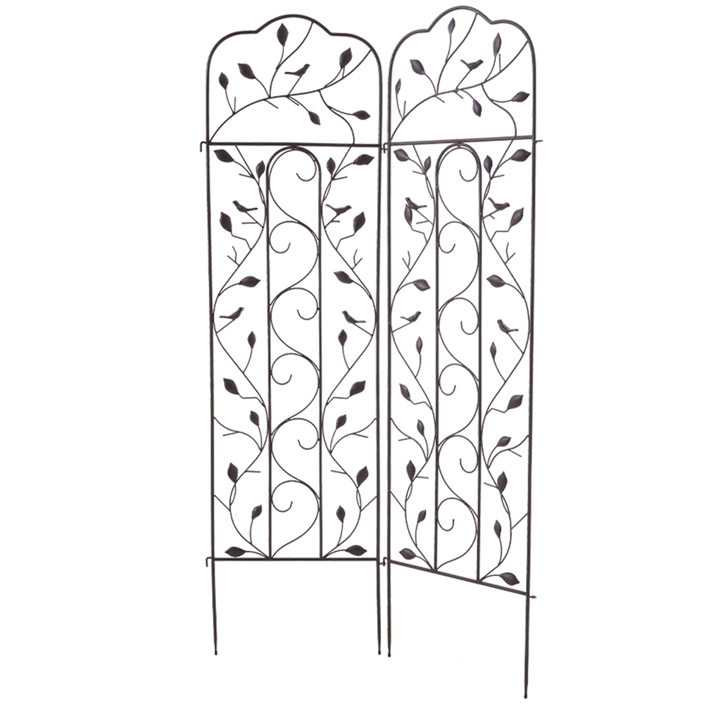 Living and Home 5.1 x 1.4ft 2 Pack Black Bird and Leaf Metal Garden Trellis Fence Panel Image 1