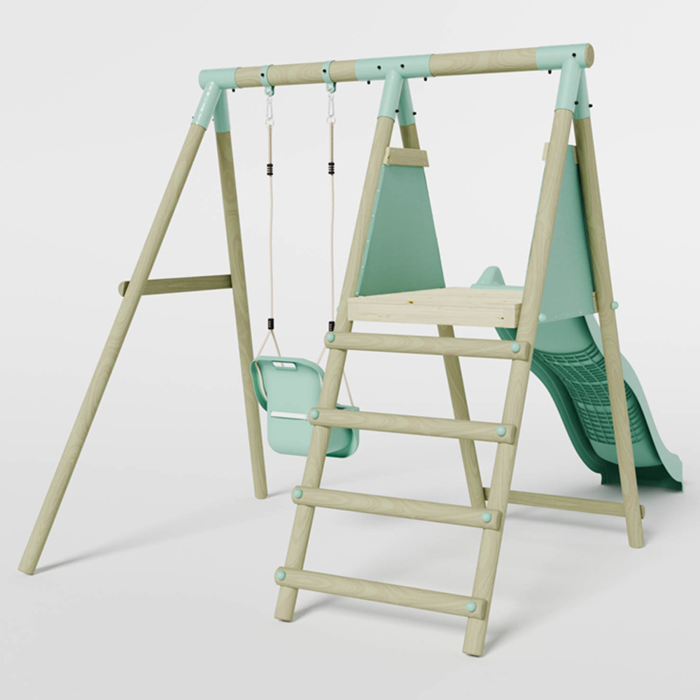 Mercia Wooden Round Pole Single Baby Seat Swing with Slide Image 4