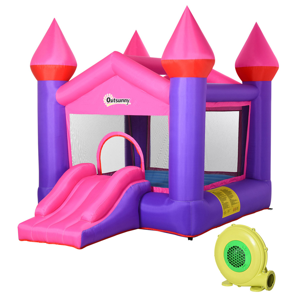 Outsunny Kids Pink Bouncy Castle and Inflator Image 1