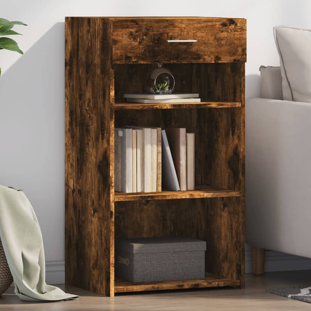 vidaXL Single Drawer 3 Shelf Smoked Oak Sideboard Image 1