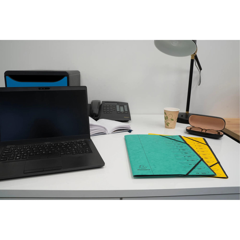 Exacompta A4 7 Compartment Green Elastic Multipart File Folder 10 Pack Image 4