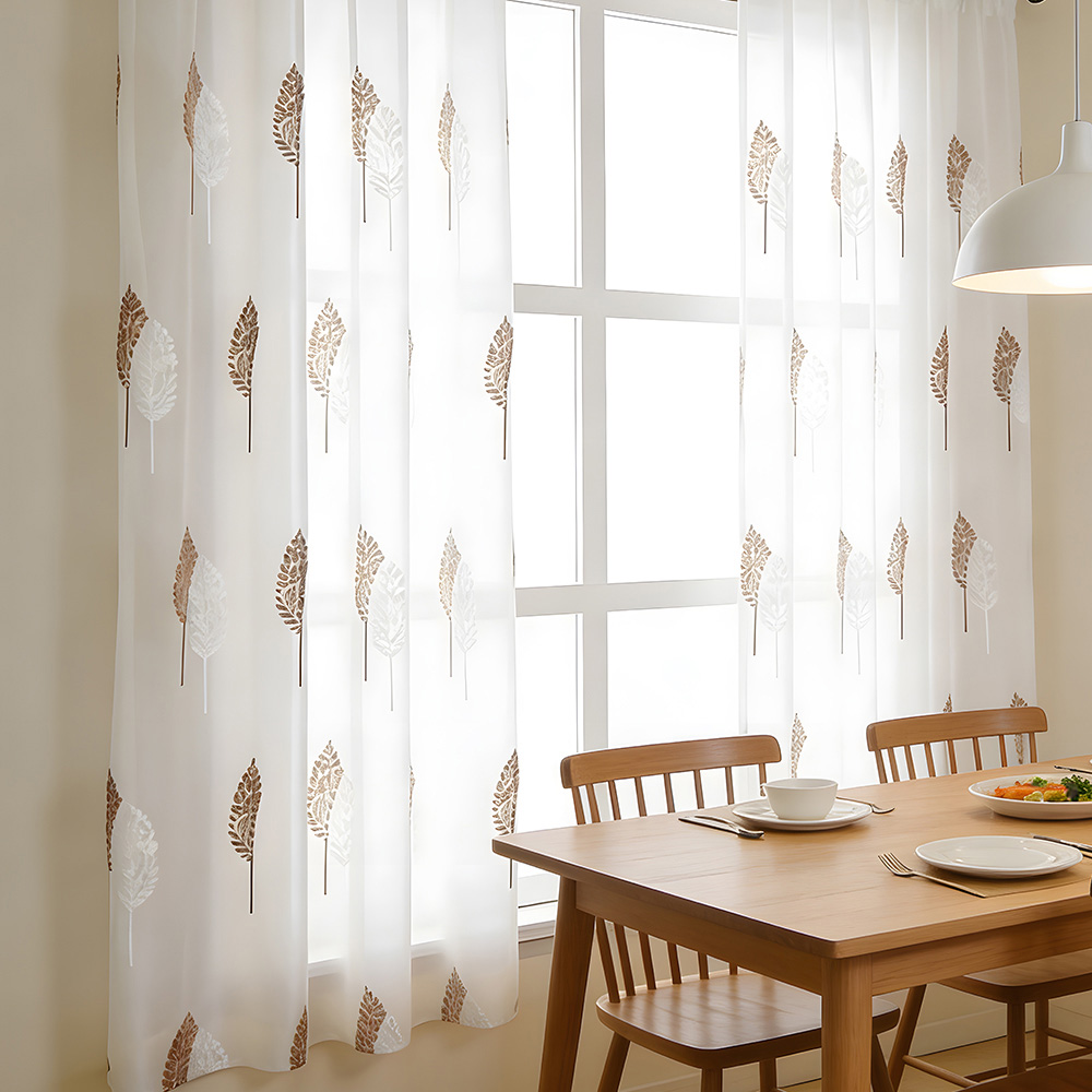 Living and Home Semi-Sheer Embroidered Leaf Curtains 130 x 180cm Image 7