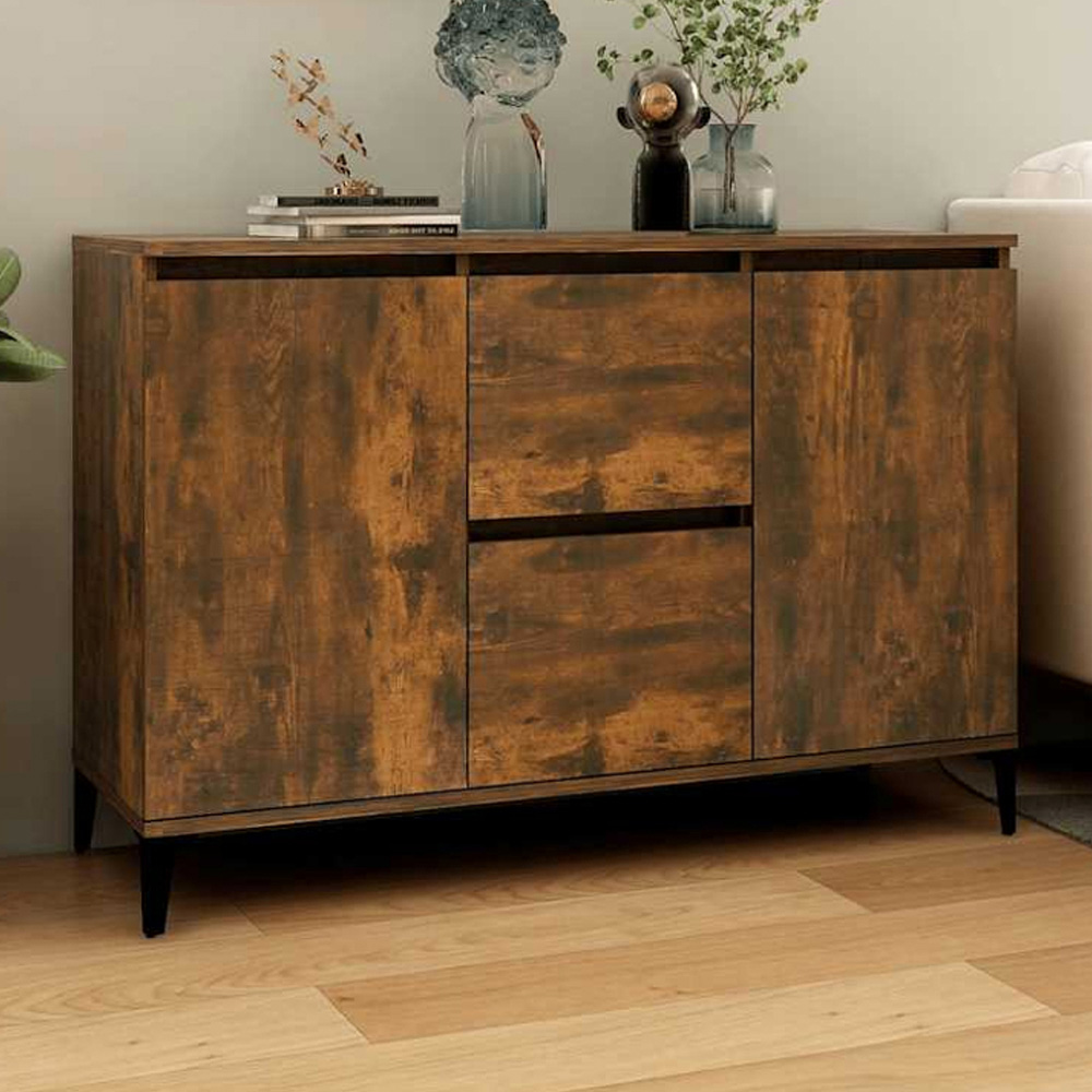 vidaXL 2 Door 2 Drawer Smoked Oak Sideboard Image 1