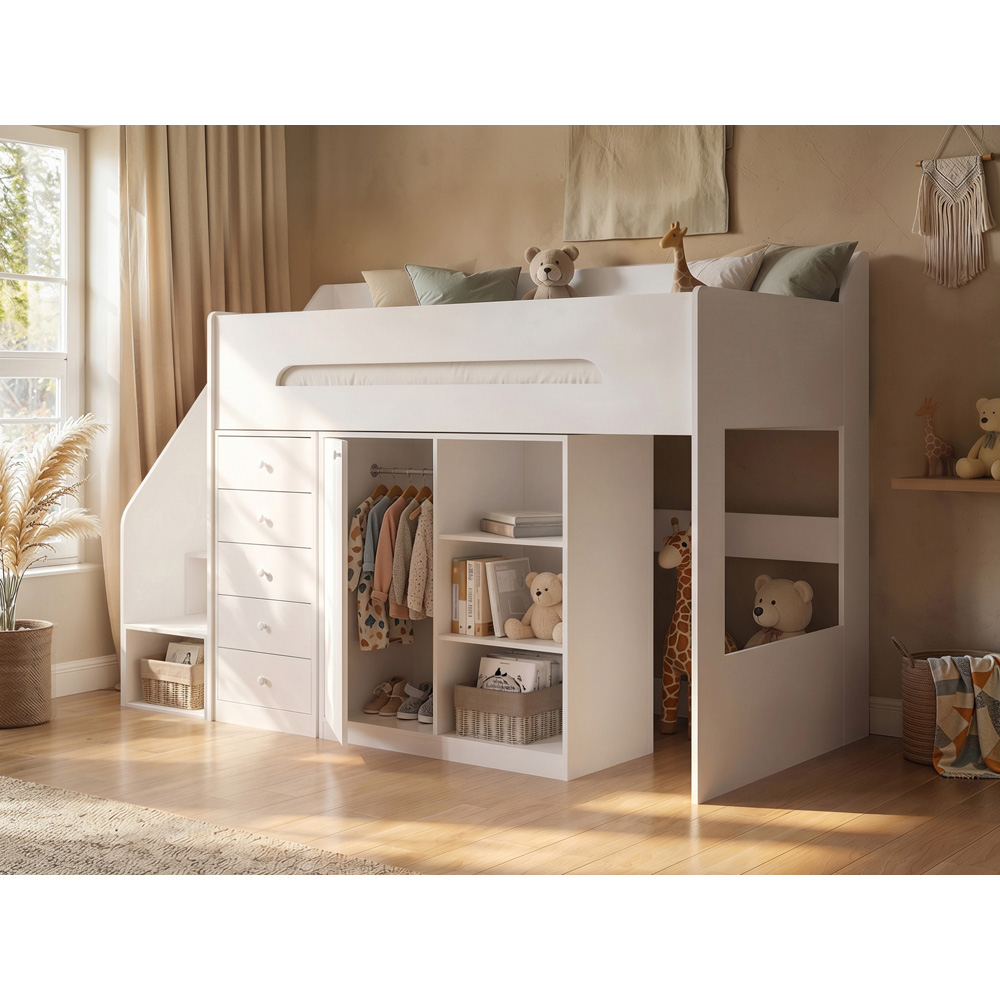 Flair Stepaside White Wooden High Sleeper Storage Station Image 7
