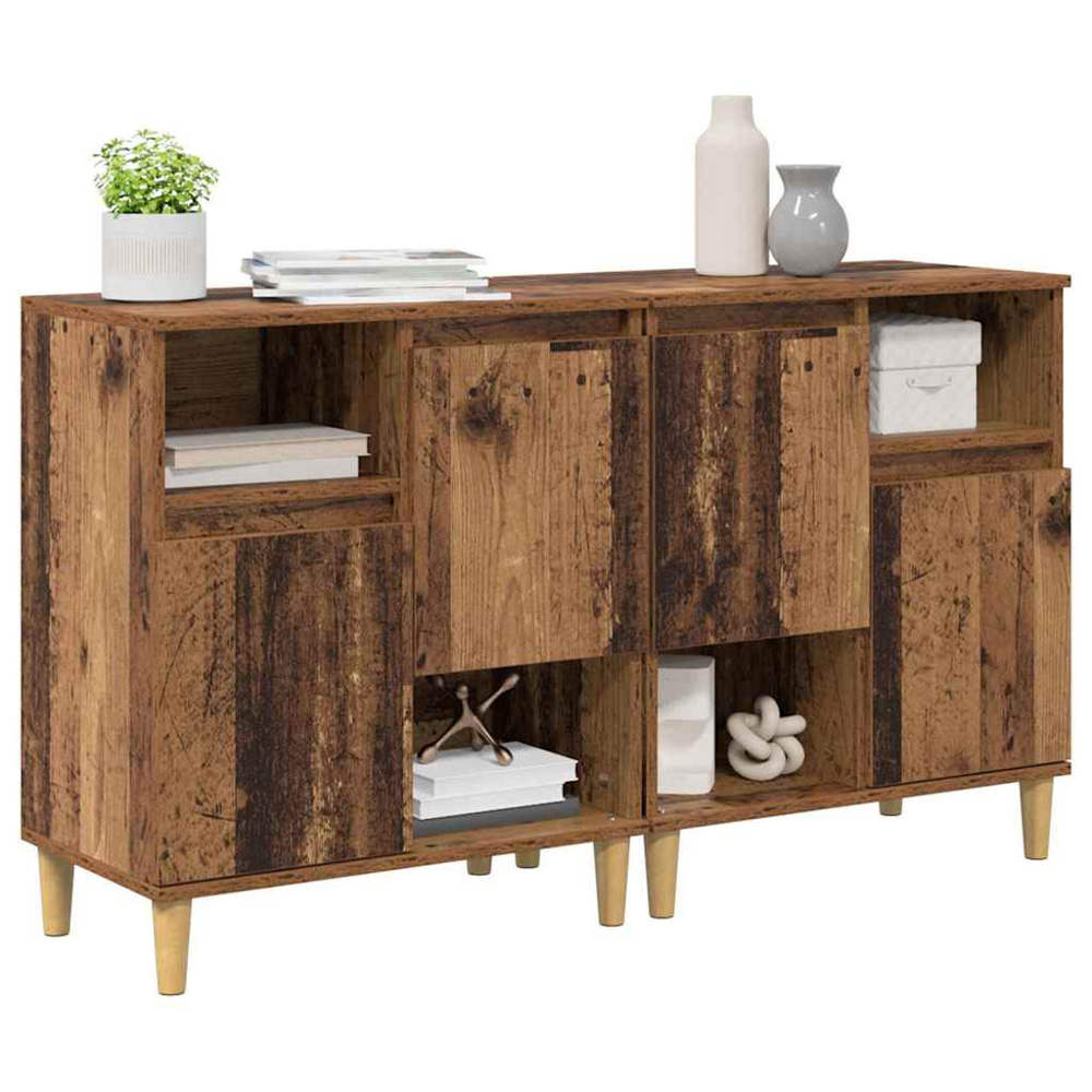 vidaXL 2 Door 2 Open Shelf Old Wood Sideboard with Wooden Legs Set of 2 Image 3