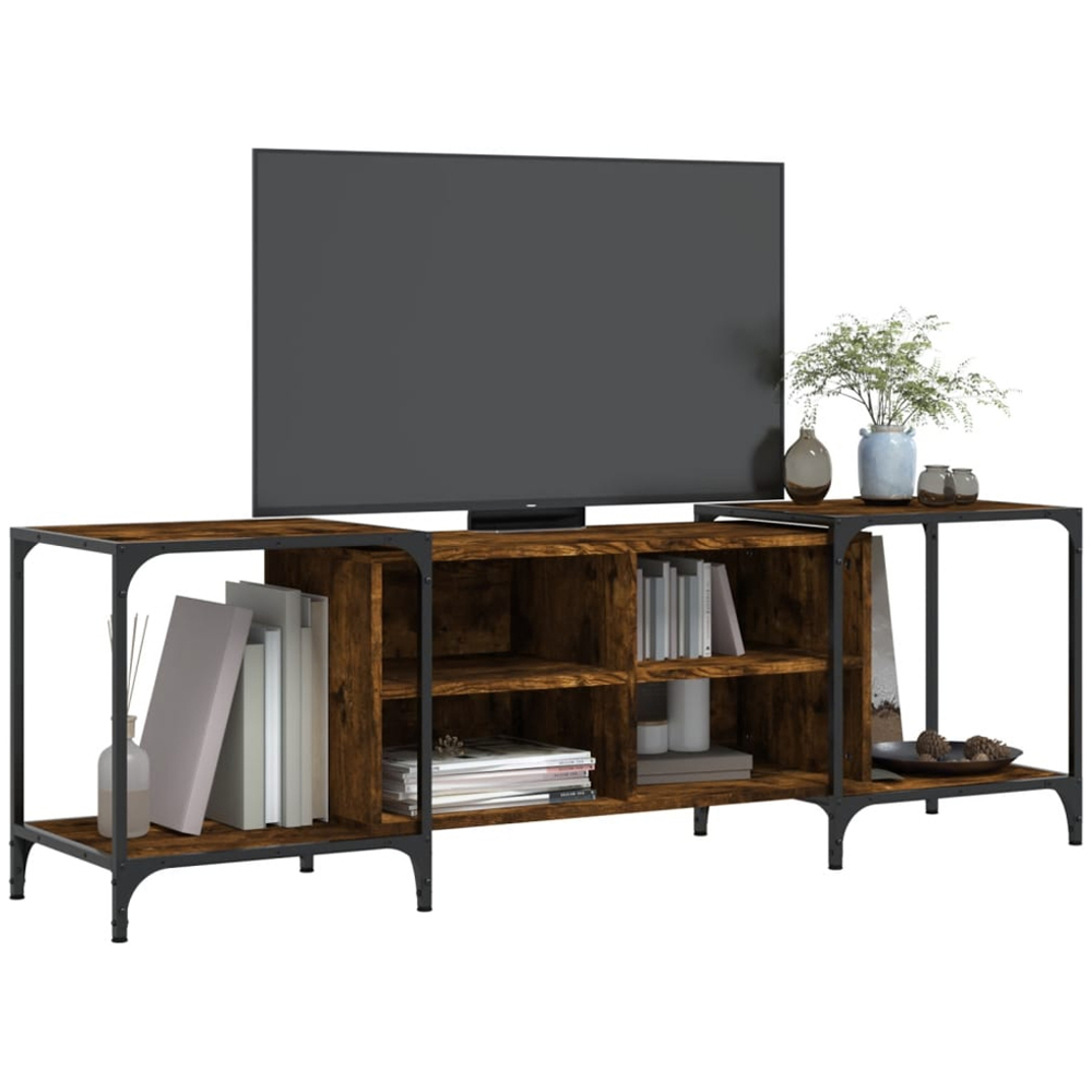 vidaXL 4 Shelf Smoked Oak Industrial Style Adjustable TV Cabinet Image 3