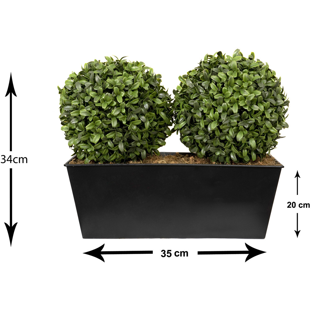 GreenBrokers Artificial Boxwood Double Bay Ball in Black Window Box 35cm Image 4