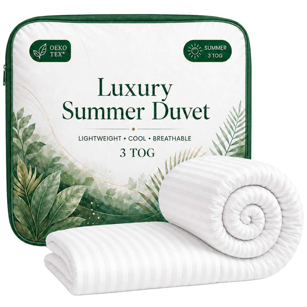 Opulent Home Super King Size White Striped Summer Hollowfibre Duvet 3 Tog Image 1