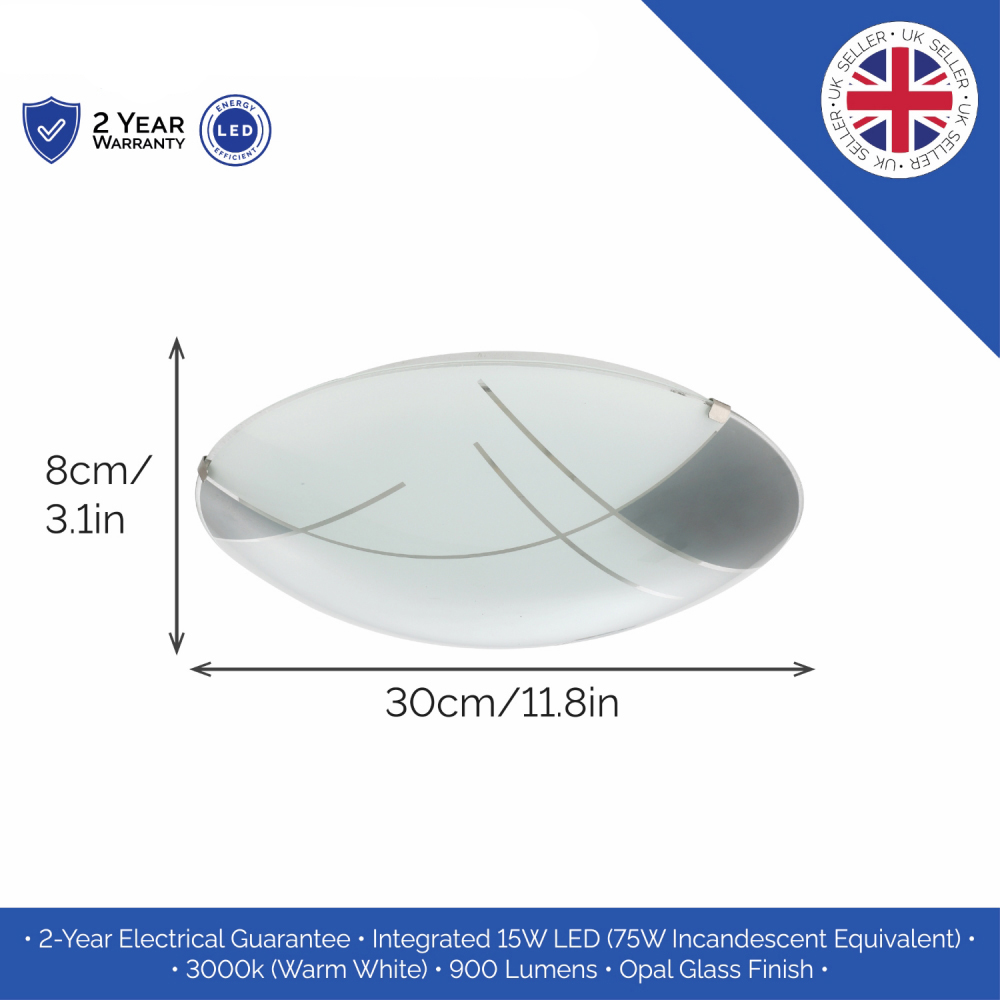 Happy Homewares Opal White Glass LED Ceiling Light with Grey Gloss Image 6