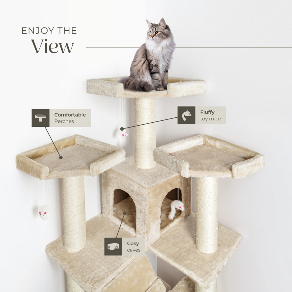 tectake Knuti Beige Cat Tree with Scratching Post 186cm Image 3
