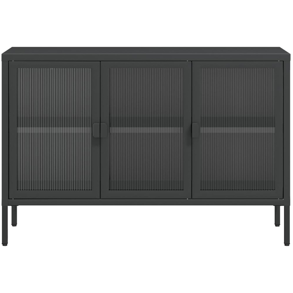 vidaXL 3 Fluted Glass Door Black Modern Sideboard Image 3