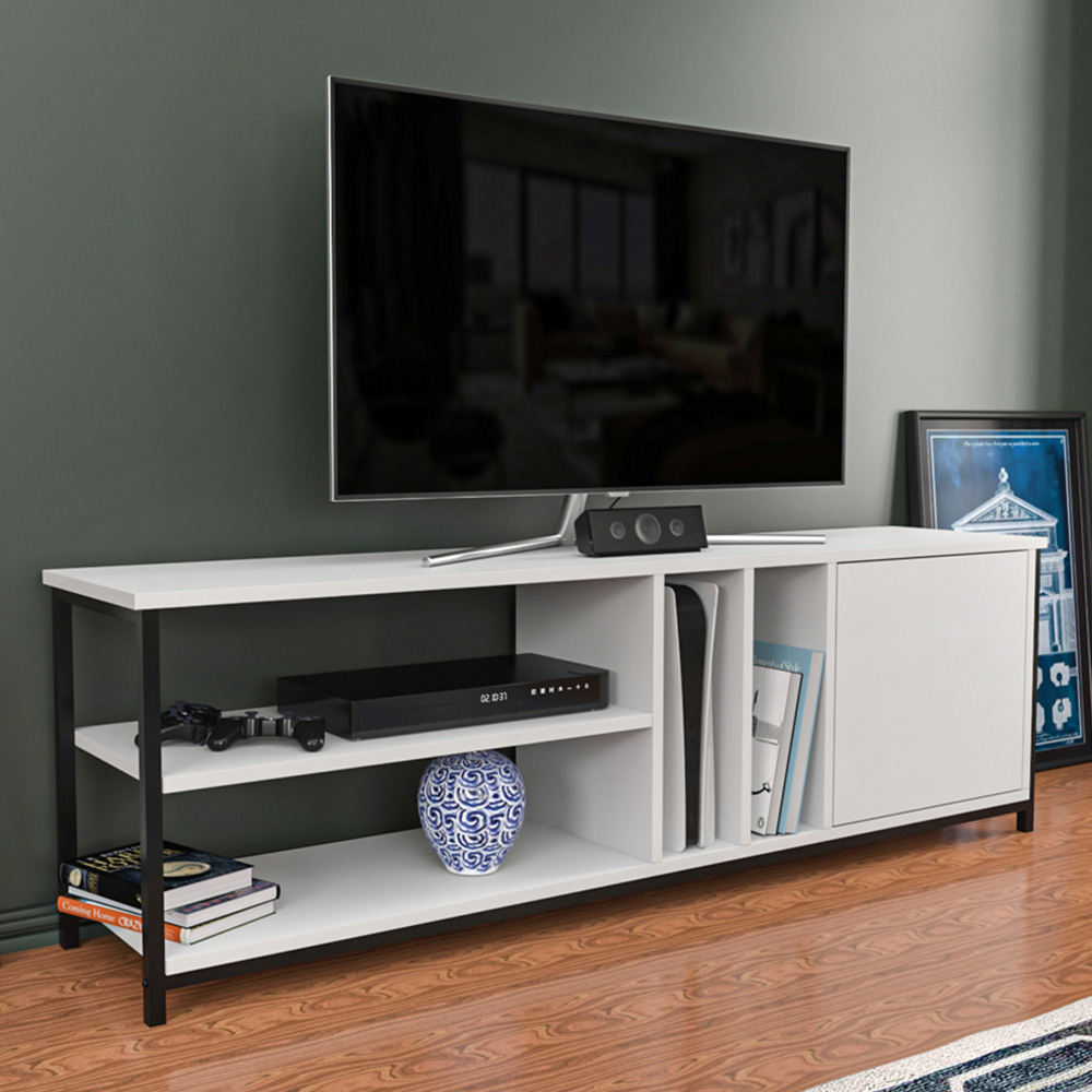 Decorotika Oneida Single Door 4 Shelf Black and White TV Unit Image 6