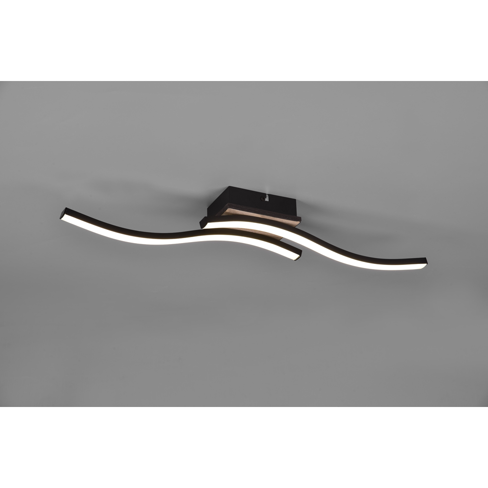 TRIO Route Wood Imitation 2 Light LED Ceiling Light Image 2