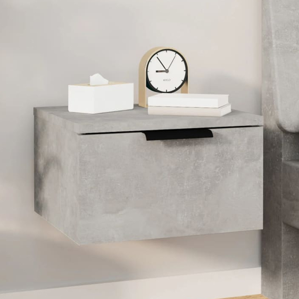 vidaXL Set of 2 Concrete Grey Wall Mounted Bedside Cabinet Image 1