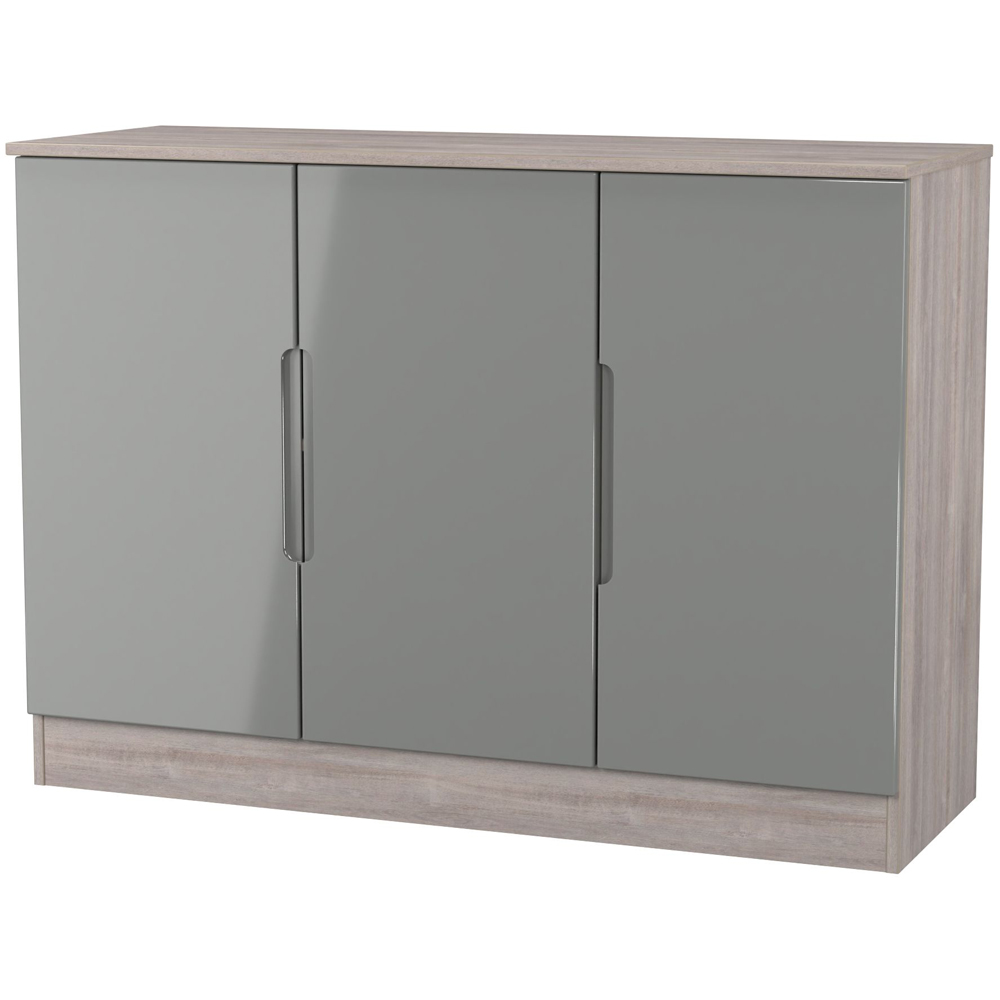 Crowndale Milan 3 Door Grey Gloss and Grey Oak Sideboard Ready Assembled Image 2