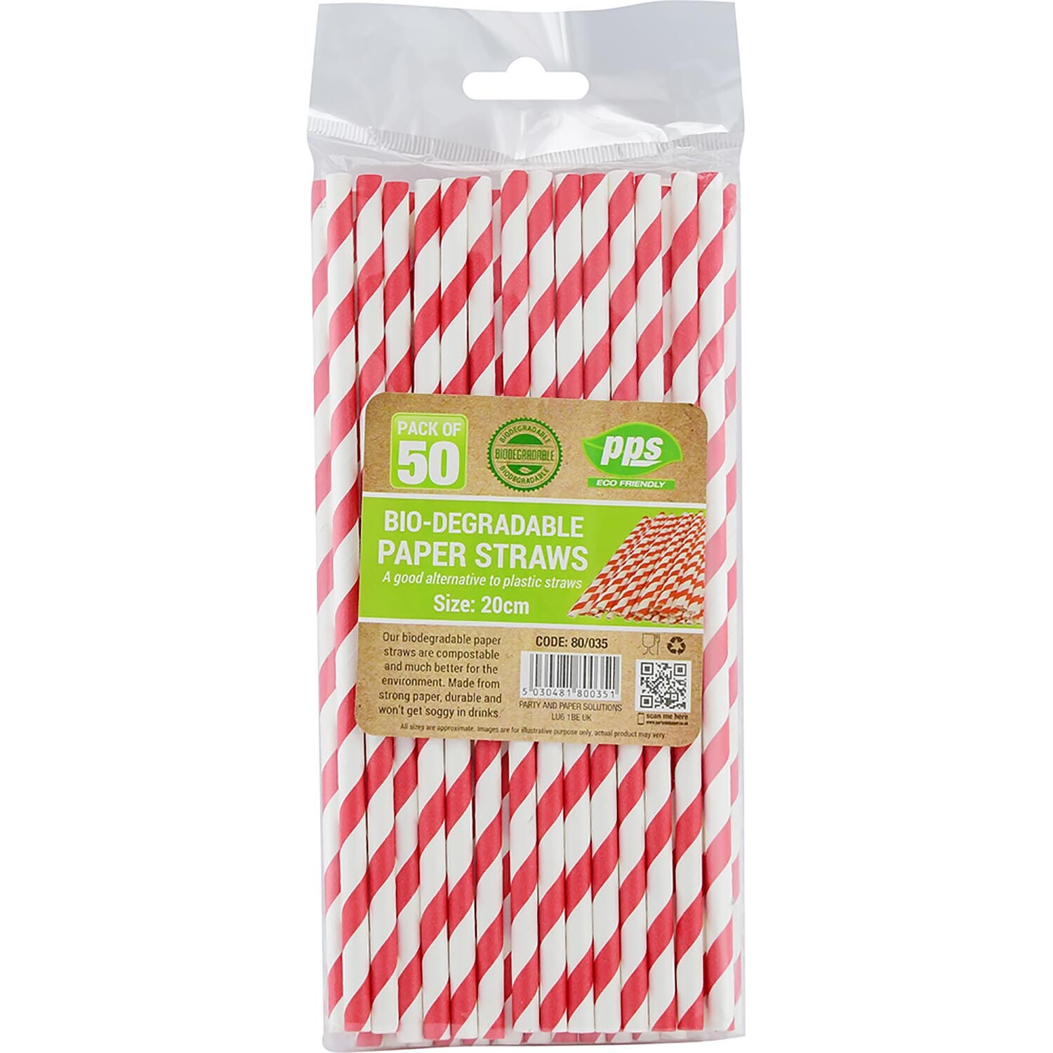 Pack of 50 Bio-Degradable Paper Straws - Red and White Image