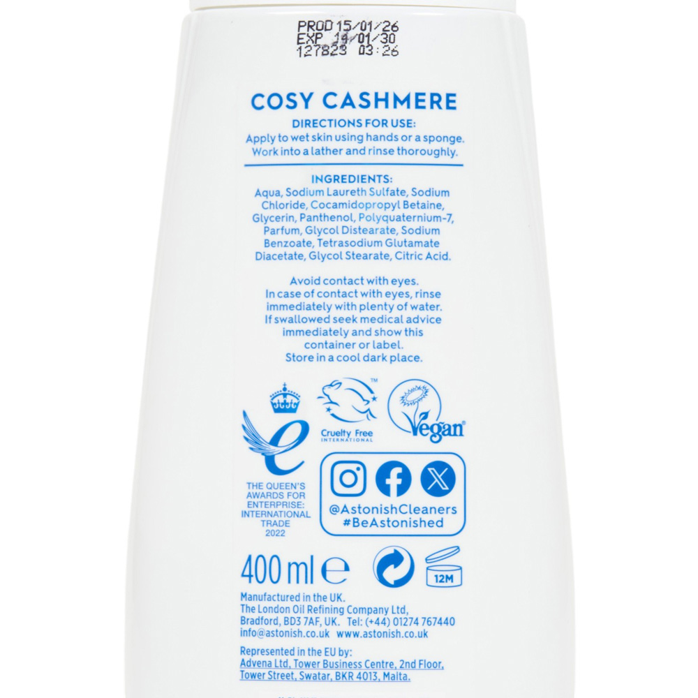 Astonish Cosy Cashmere Moisturising Shower Creme 400ml Image 3