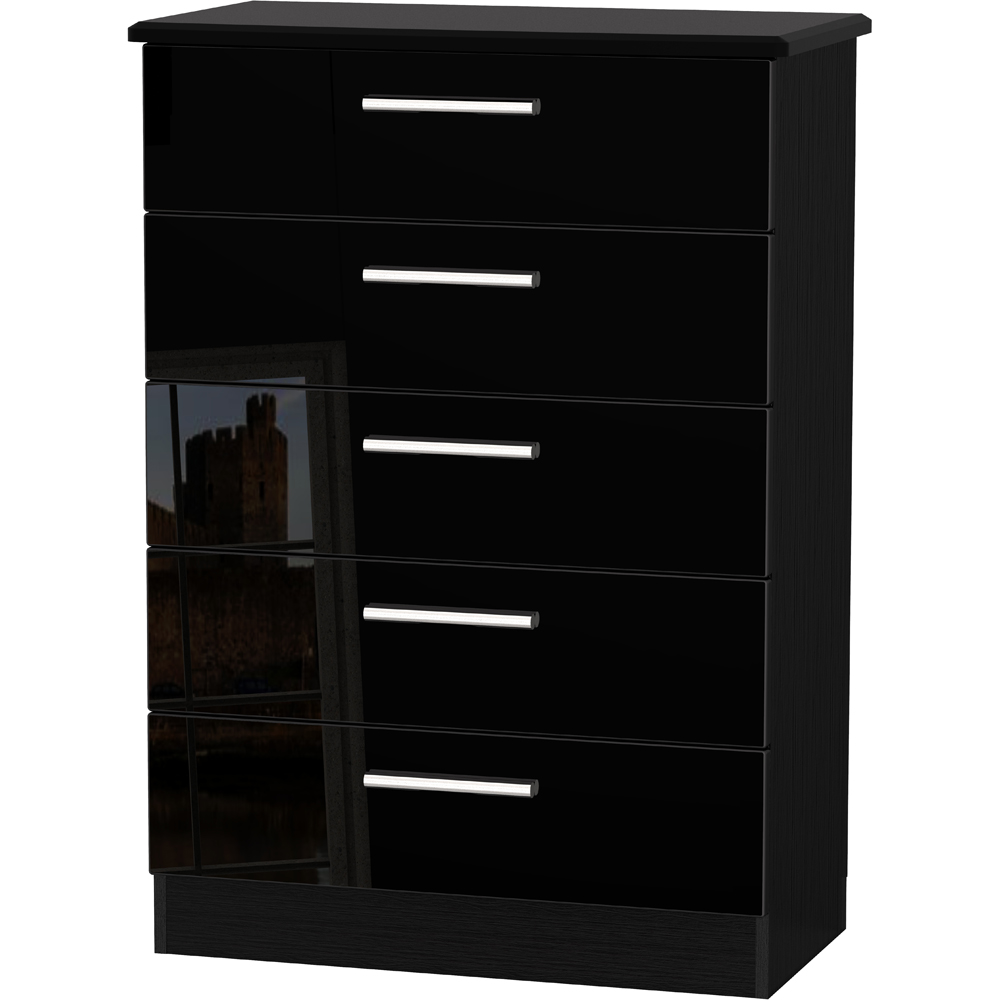 Crowndale Knightsbridge 5 Drawer Black Gloss and Black Chest of Drawers Ready Assembled Image 2