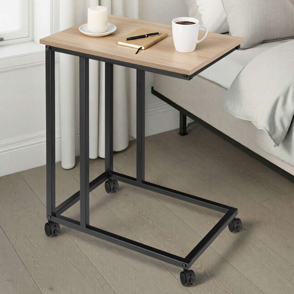 Tectake Luton C-Shape Sonoma Oak Bedside Table with Swivel Castors Image 1