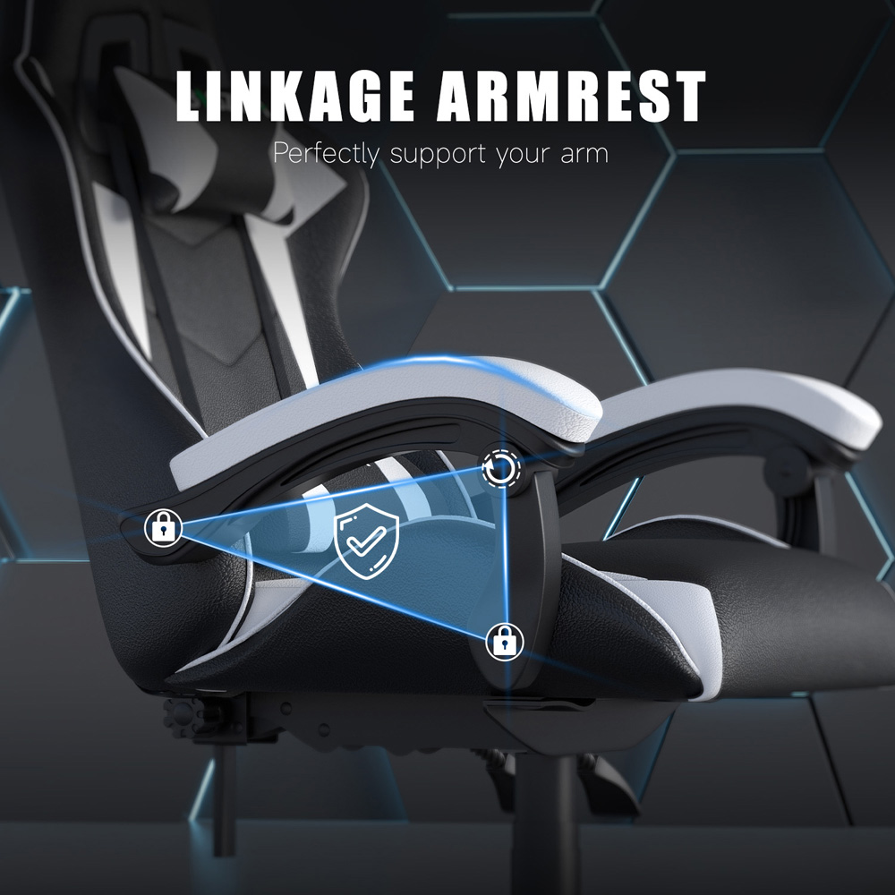 Rattrix White PU Leather High Back Reclining Gaming Chair with Headrest and Lumbar Support Image 5