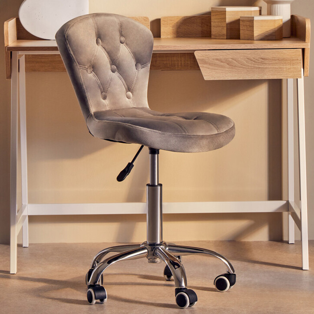 Premier Housewares Grey Velvet Buttoned Home Office Chair Image 1