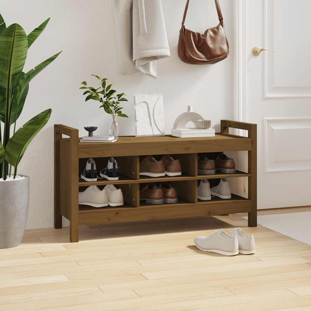 vidaXL 6 Shelf Brown Wooden Hallway Bench Image 6