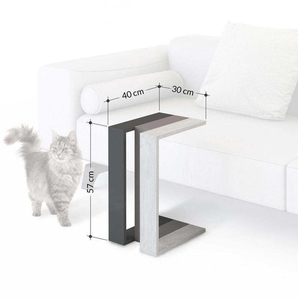 Decortie Muju Oak and Mocha Grey C Shape Side Table with Side Support Image 7