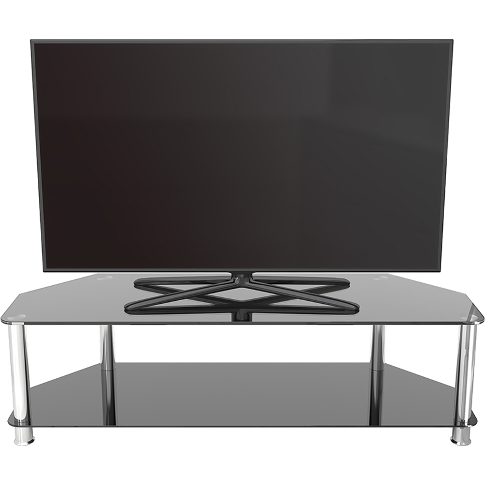 AVF Classic 2 Shelf Black and Chrome Glass Corner TV Unit Image 6
