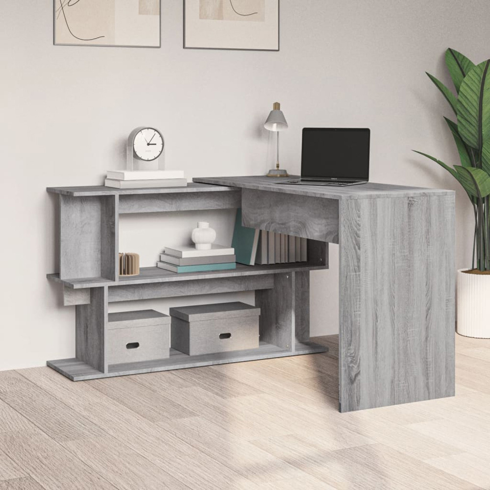 vidaXL 2 Shelf L-Shaped Modern Corner Desk Grey Sonoma Image 7
