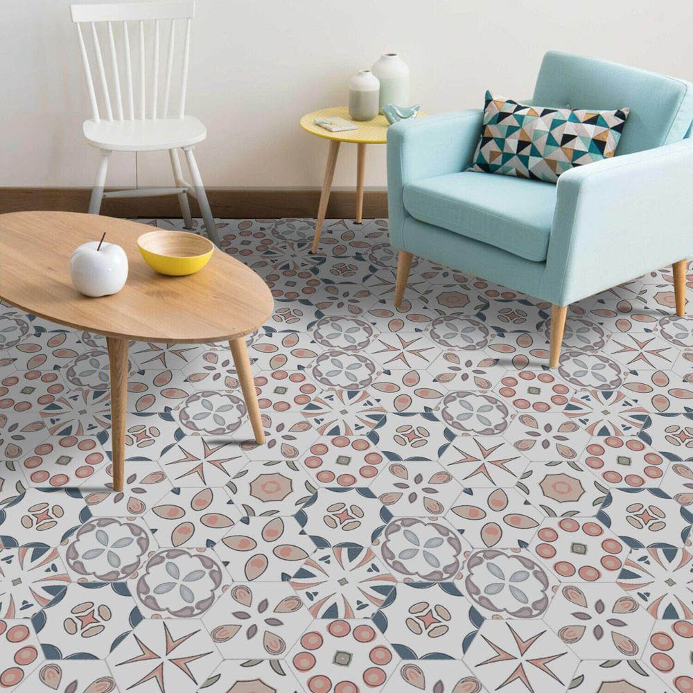 Walplus Peach Abstract Hexagon Floor Tile Stickers 10 Pack Image 1
