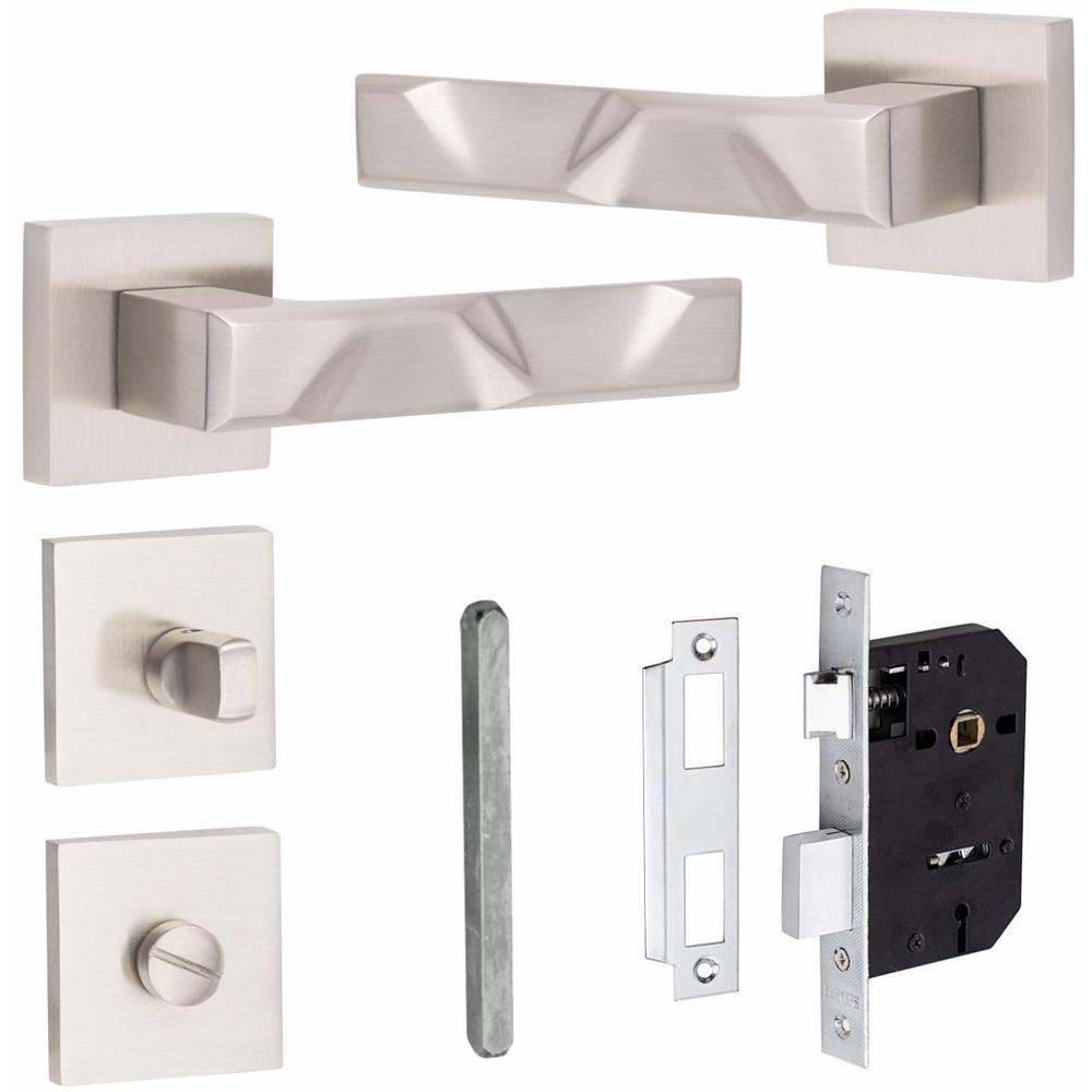 Golden Grace Satin Nickel Modern Nova Premium Bathroom Door Handle Set Image 2