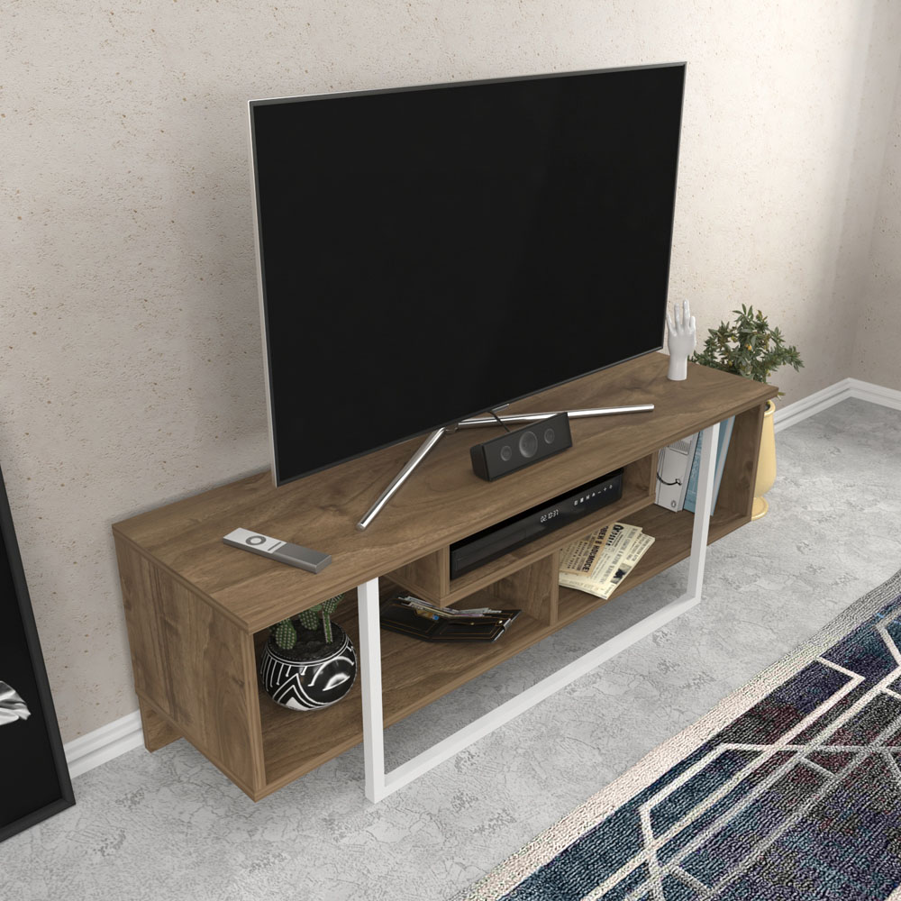 Decorotika Asal Walnut and White Wide TV Unit Image 7